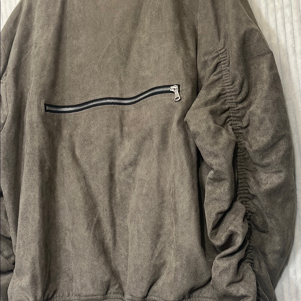 Tan Bomber Jacket with Minimalist Design - Picture 6 of 8